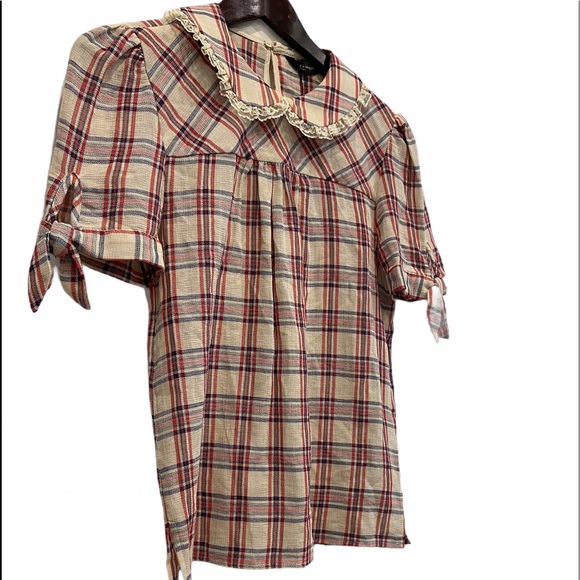 2/$25 ZARA Peter Pan Collar Checked Shirt Size XS NWOT - Picture 8 of 10